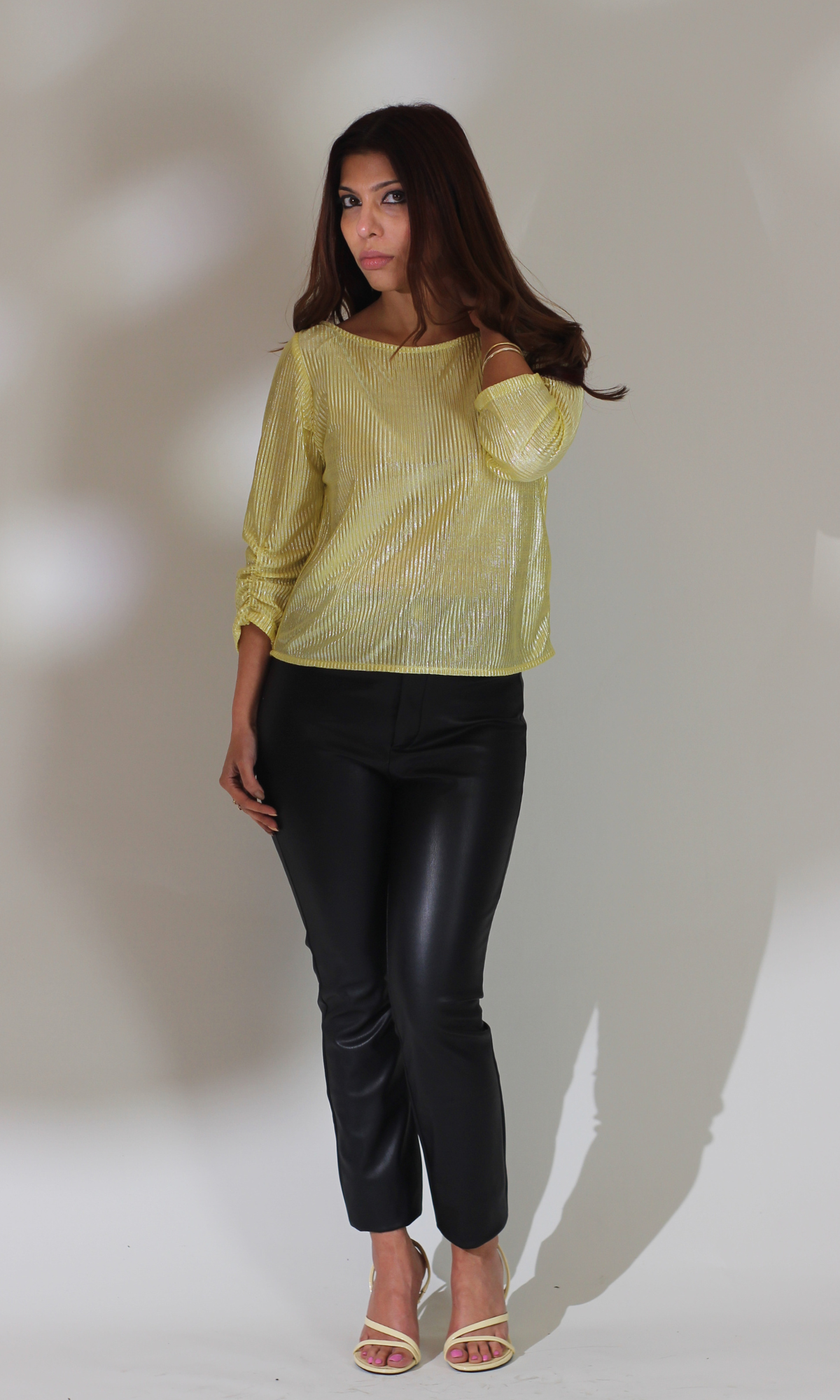 Lemon Pleated Sleeved Top