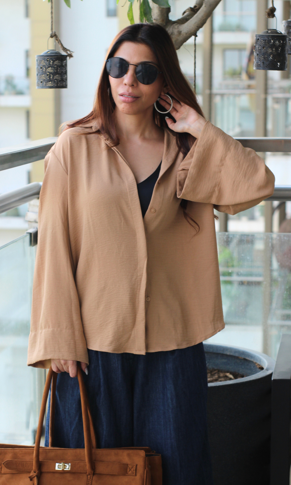 Tan Flared Sleeves Shirt