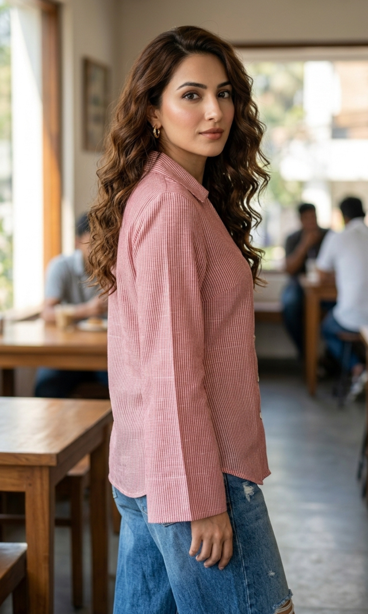 Red Stripe Flared Sleeves Shirt