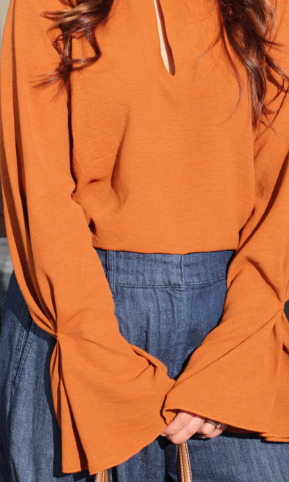 Tangerine Cinch Sleeve Top