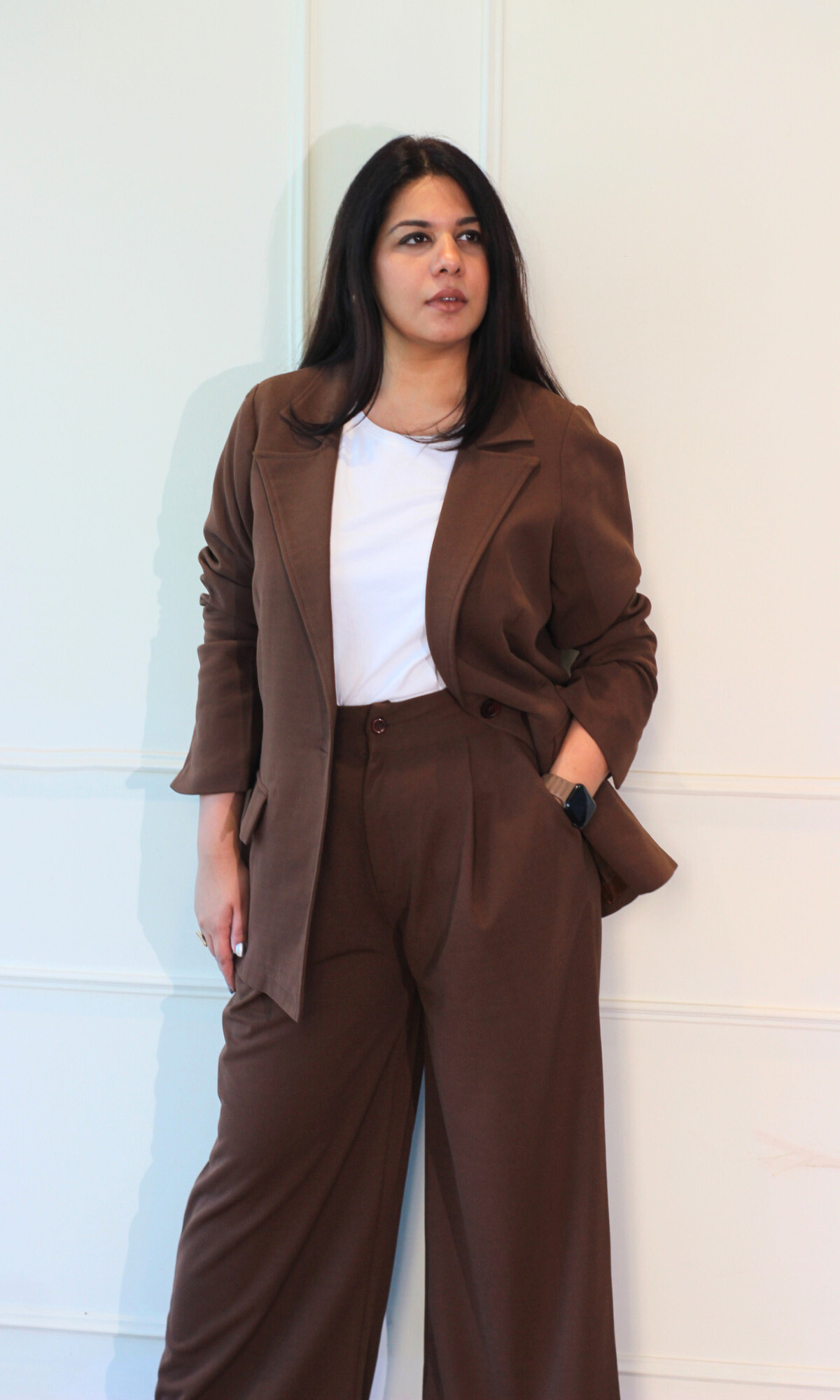 Sepia Brown Oversized Blazer with Korean Pants Co-ord