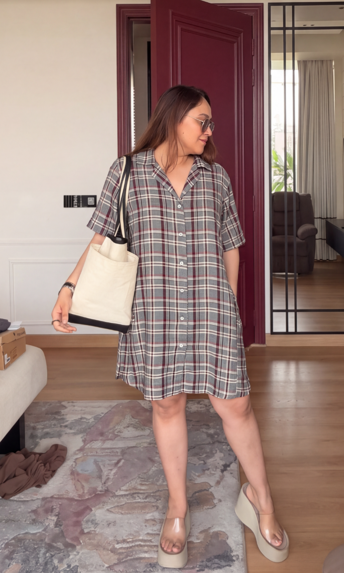 Plaid Flannel A-Line Shirt Dress
