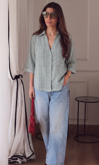 Sage Green Check Loose Shirt