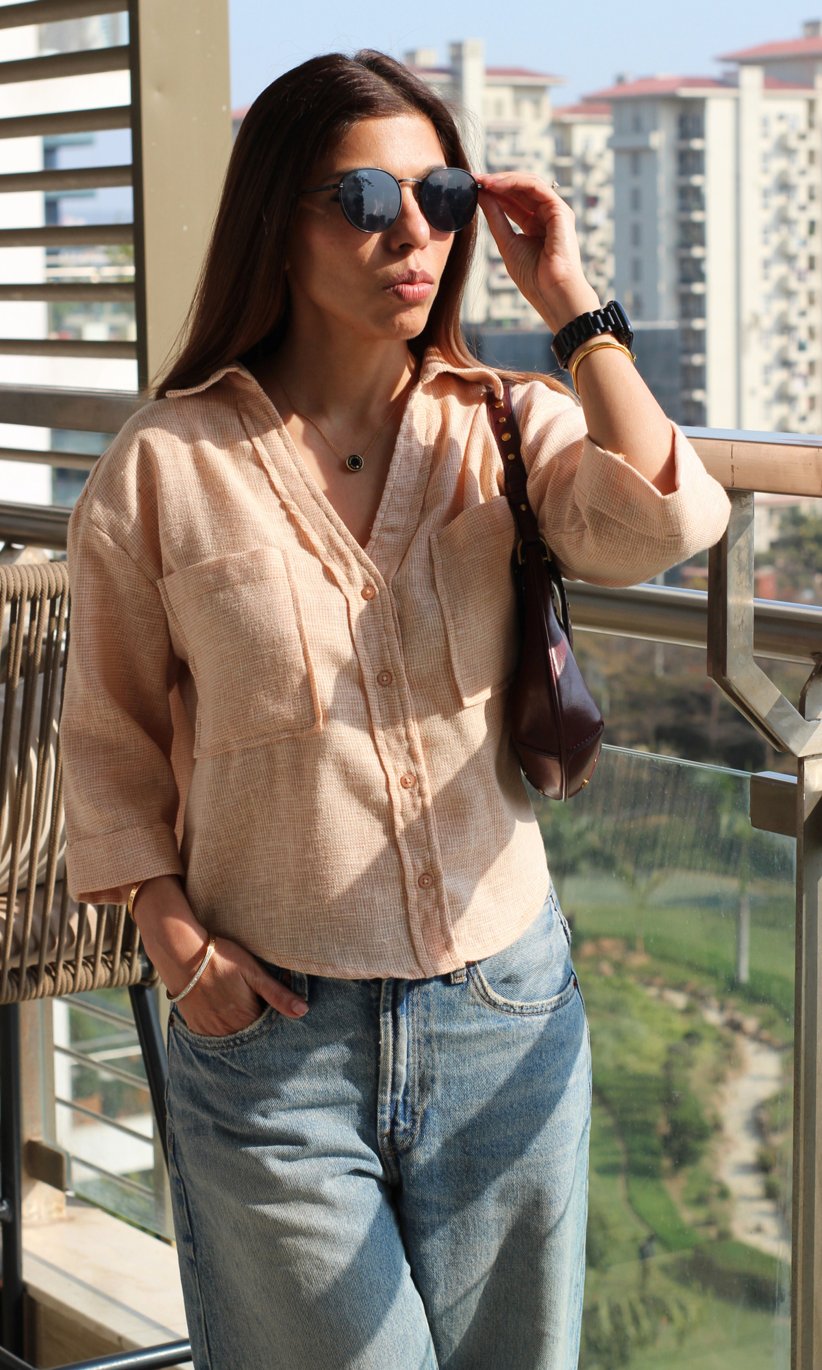 Soft Orange Weave Cropped Shirt