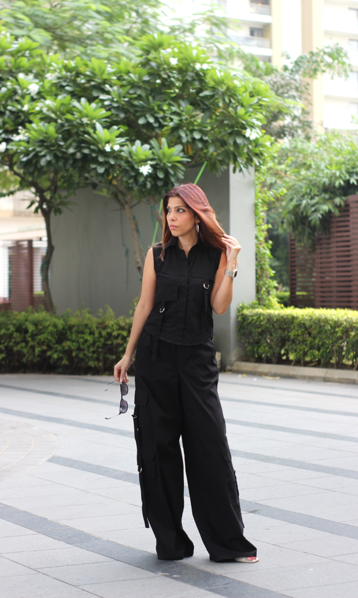 Black Poplin Shirt and Cargo Pants