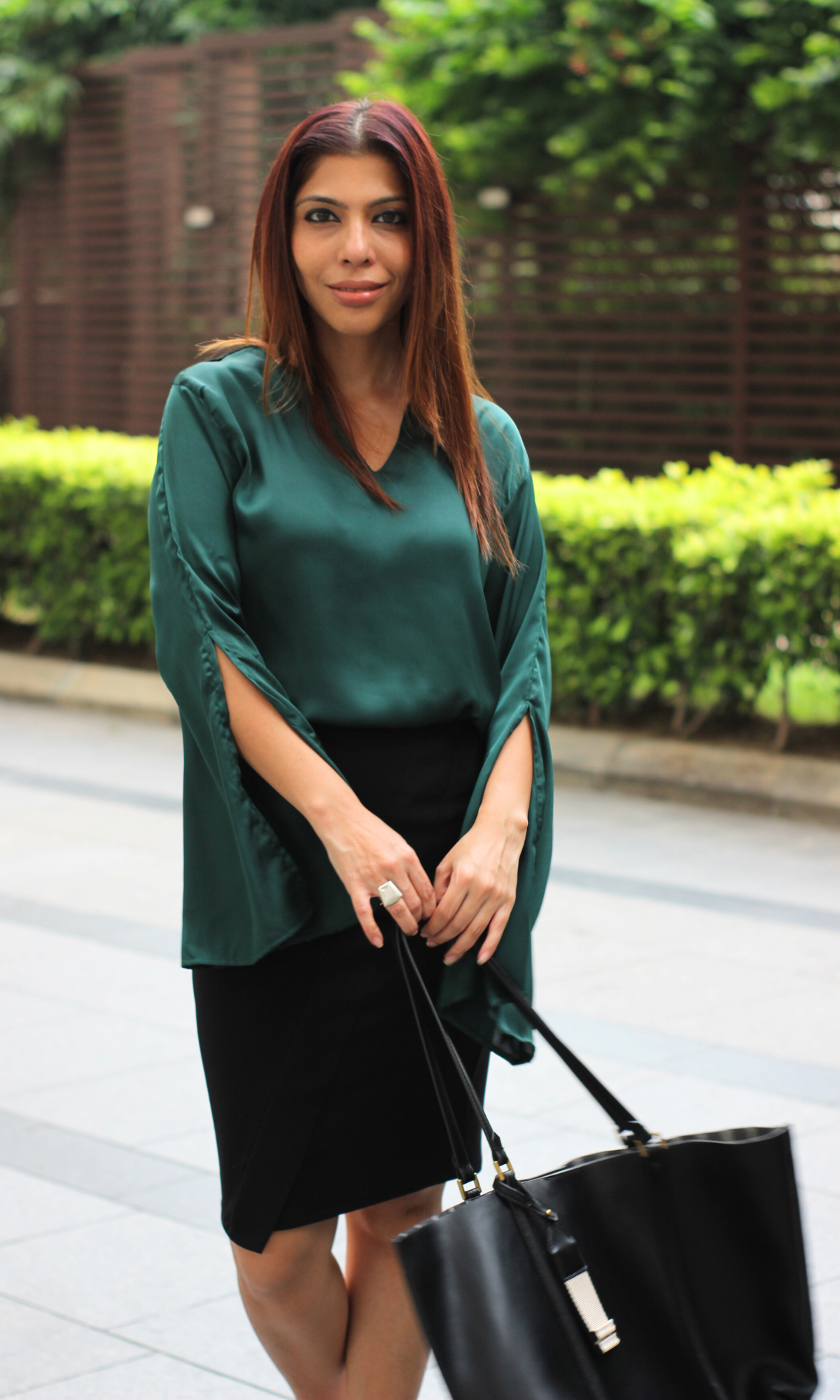 Emerald Slit Sleeve Satin Top