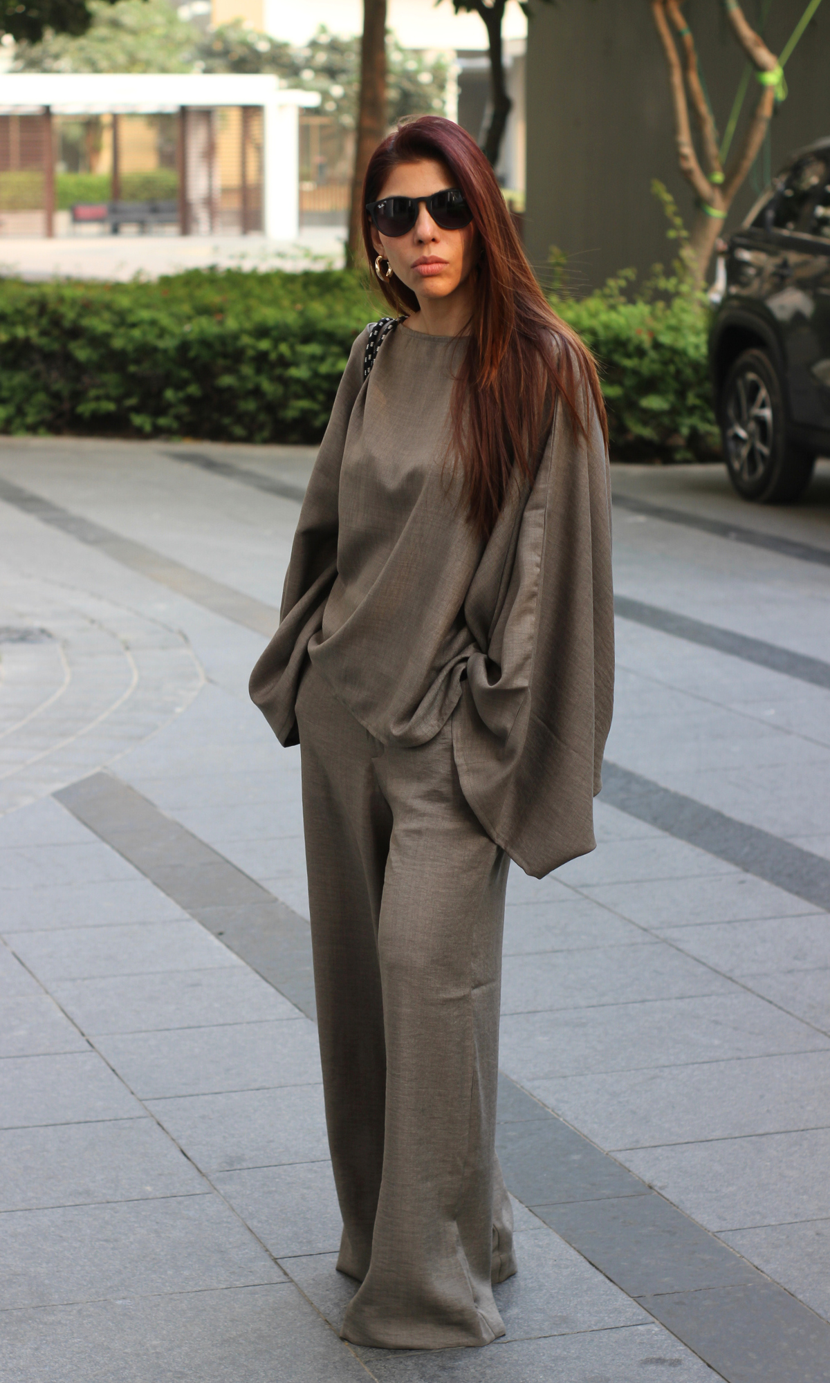 Greige Batwing Sleeve Top and Pants Co-ord