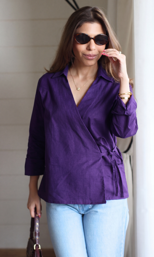 Plum Collared Wrap Top