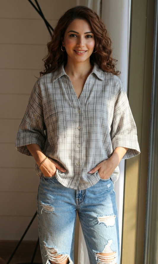 Grey Check Loose Shirt