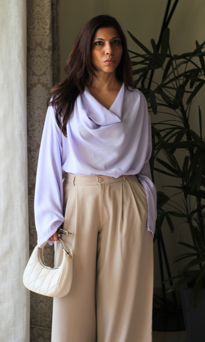 Lavender Slit Sleeves Cowl Neck Top