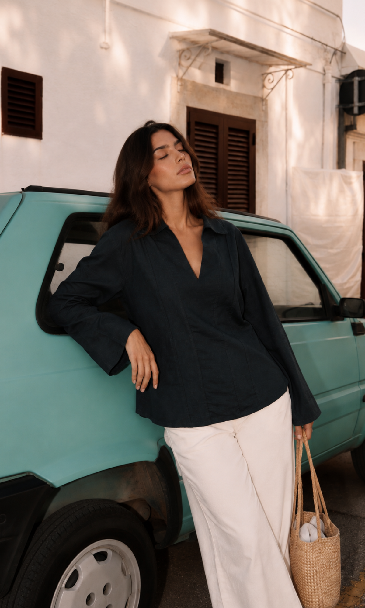 Charcoal Textured V-Neck Blouse