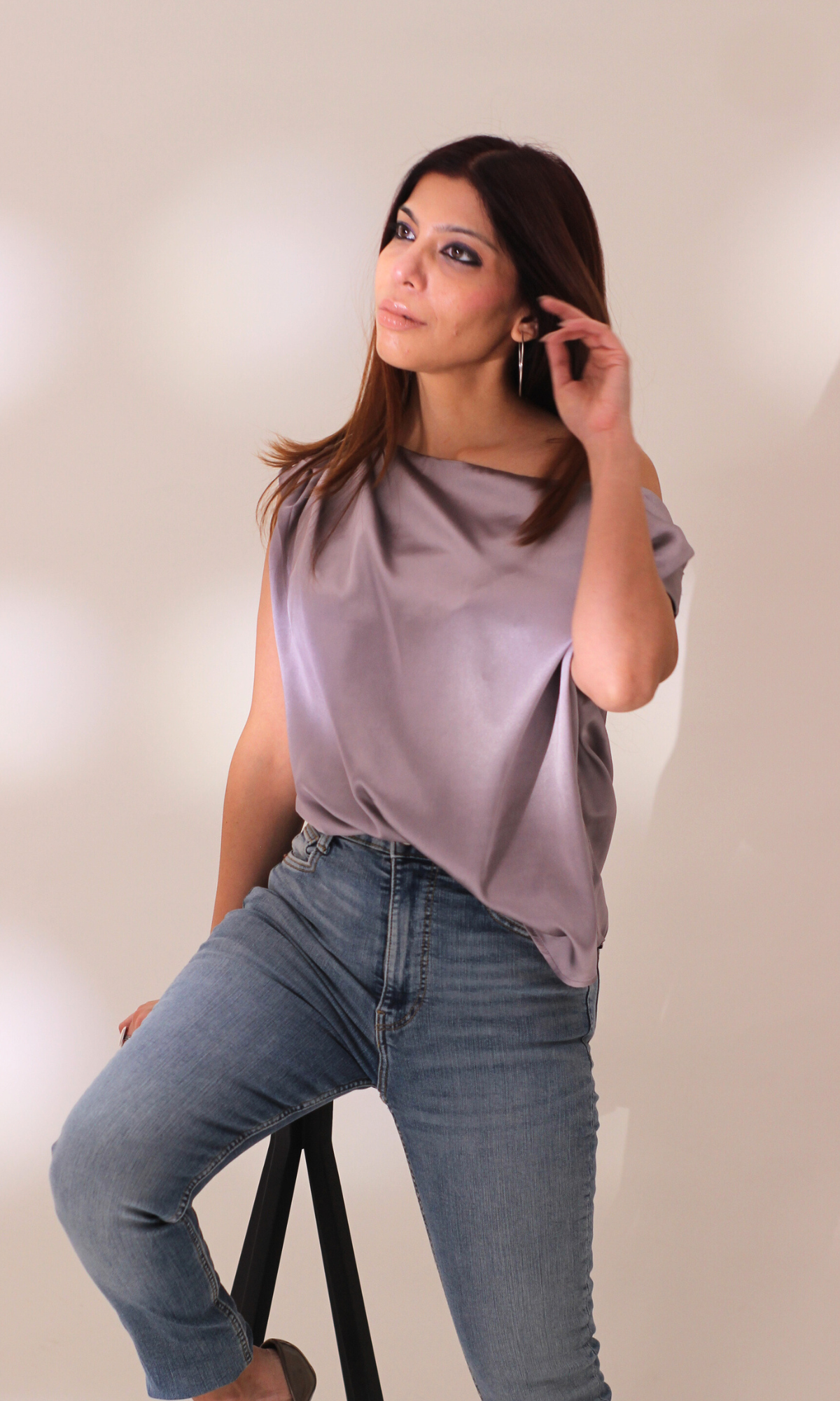 Steel Lavender One-Shoulder Top