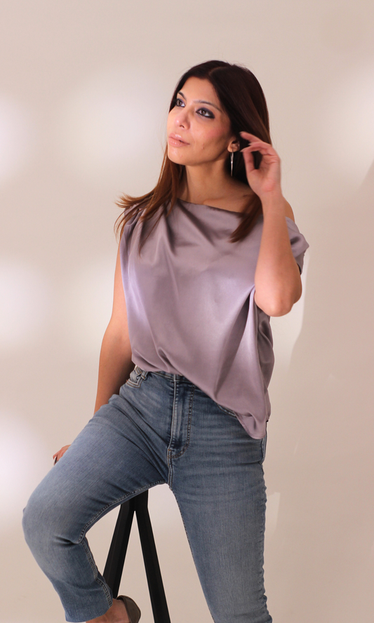 Steel Lavender One-Shoulder Top