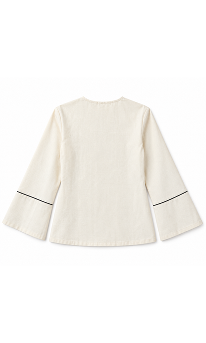 Contrast-Piped Ivory Blouse