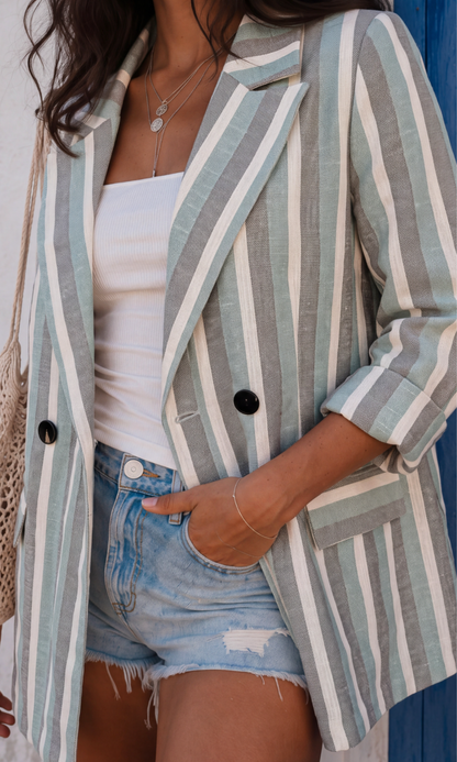 Moss Stripe Double-Breasted Blazer