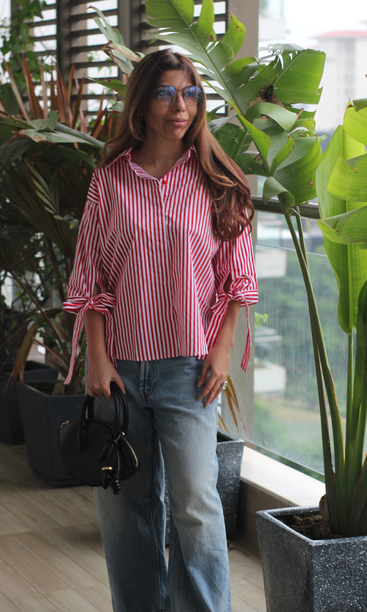 Tomato Stripe Bow Detail Shirt