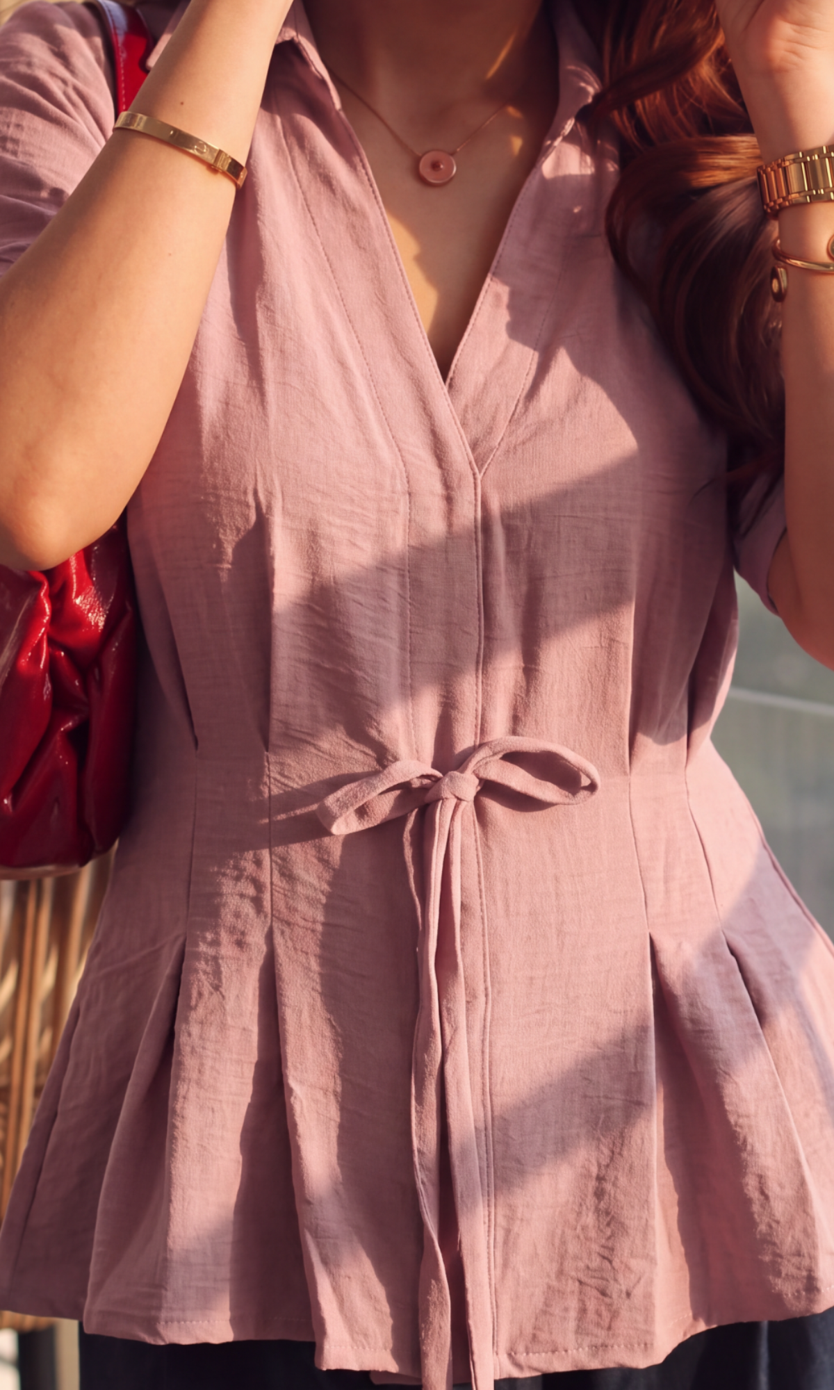Soft Mauve Tie Detail Top