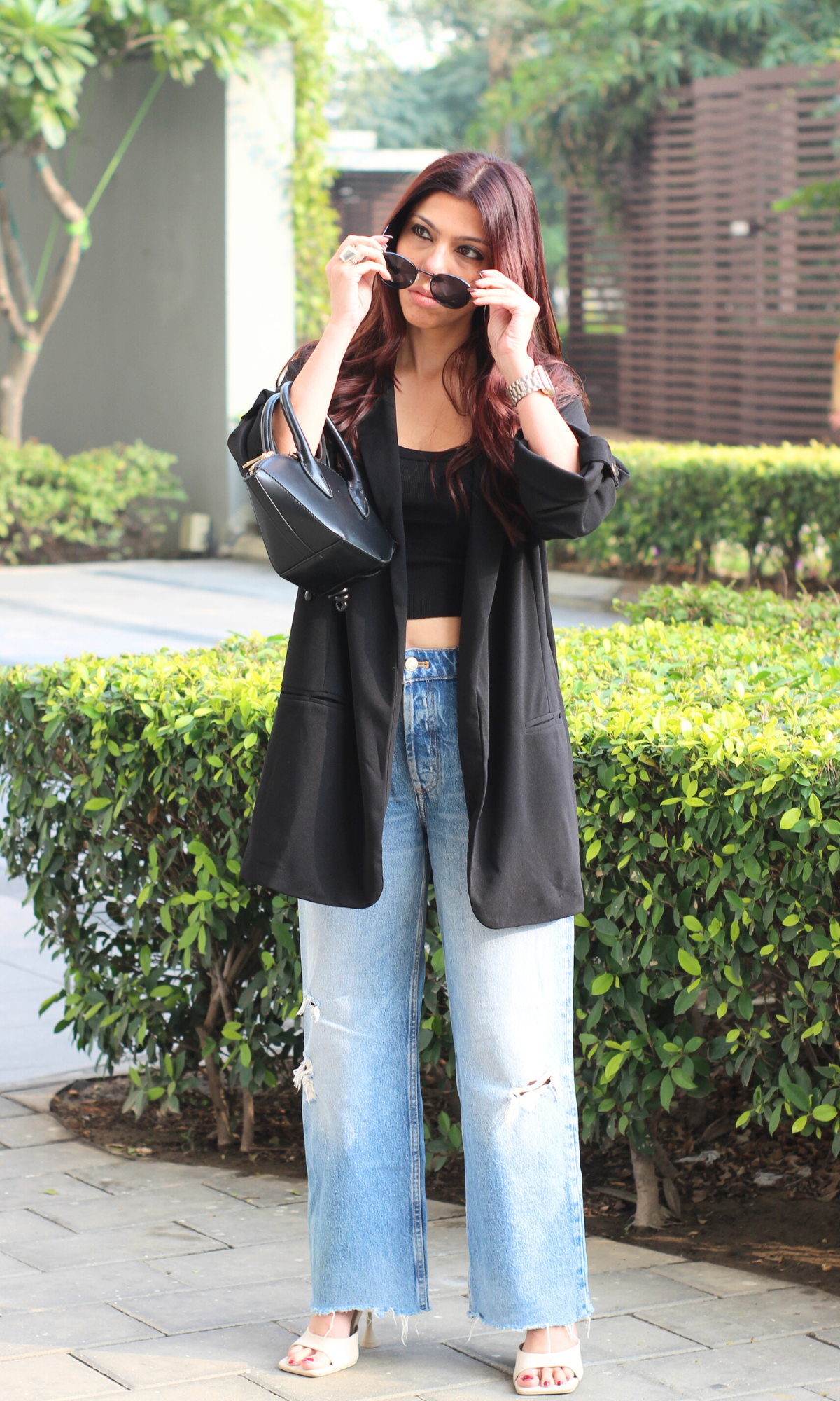 Black Rolled-Up Sleeve Blazer Jacket