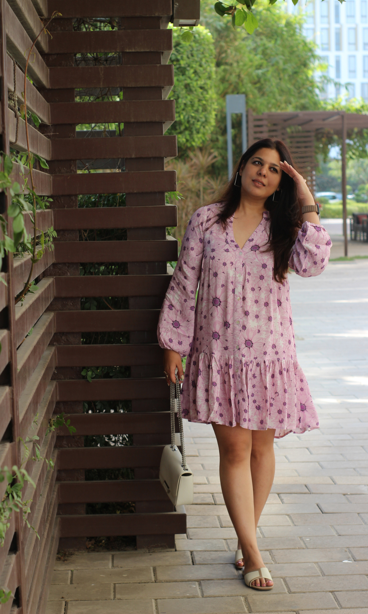 Vibrant Purple Printed Sleeved Crepe Dress