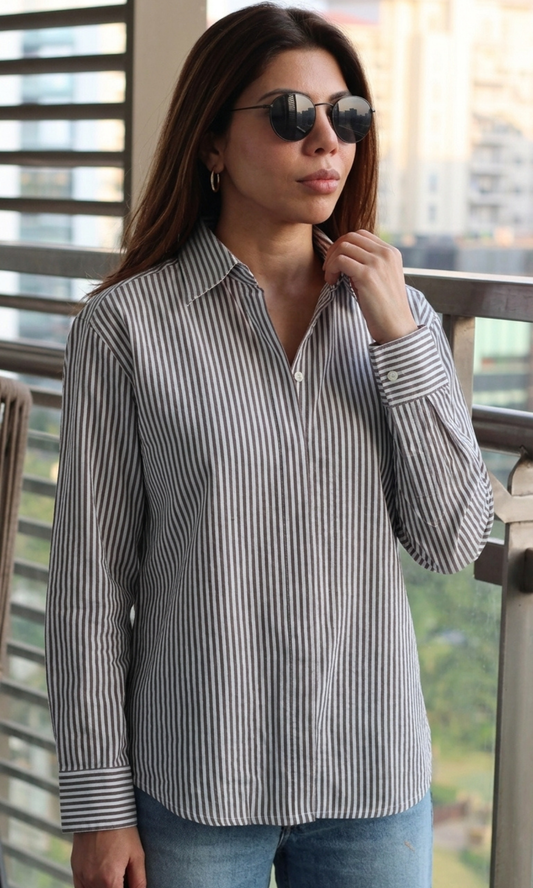 Mocha Linear Striped Shirt