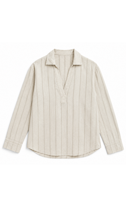 Khaki Striped Dolman Sleeve Popover Blouse