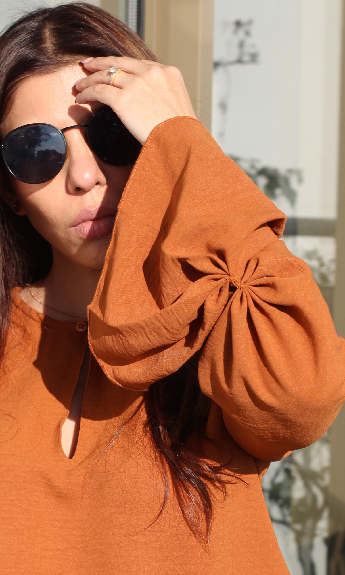 Tangerine Cinch Sleeve Top