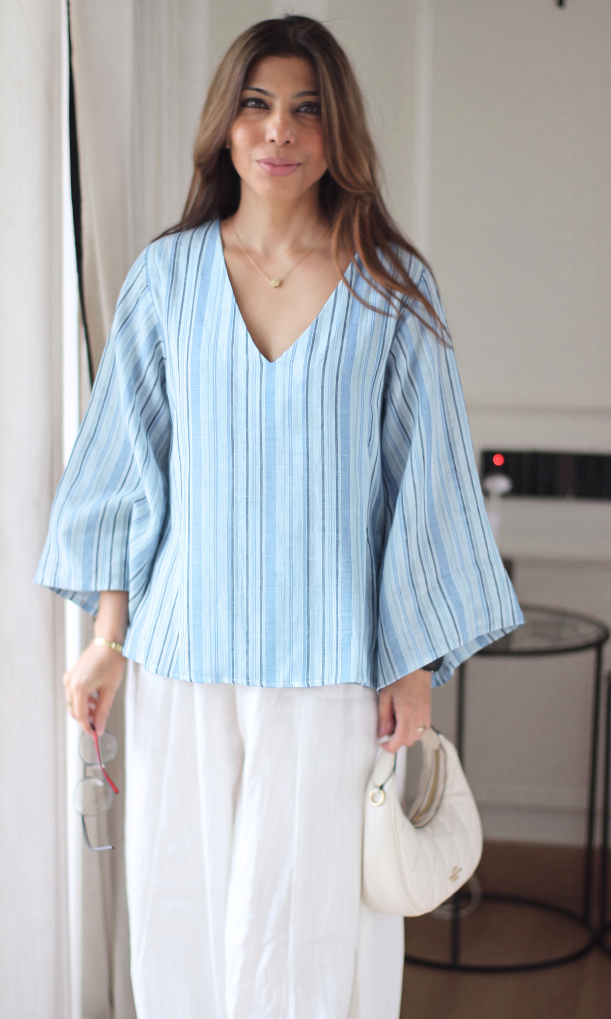Blue Stripe V-Neck Peplum Top