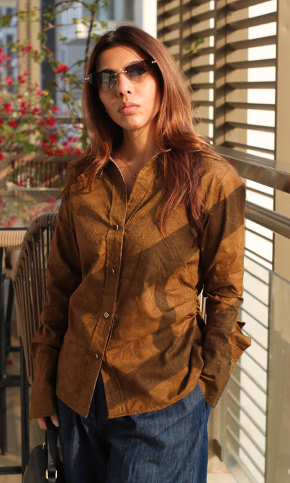 Brown Jacquard Side Cinch Shirt