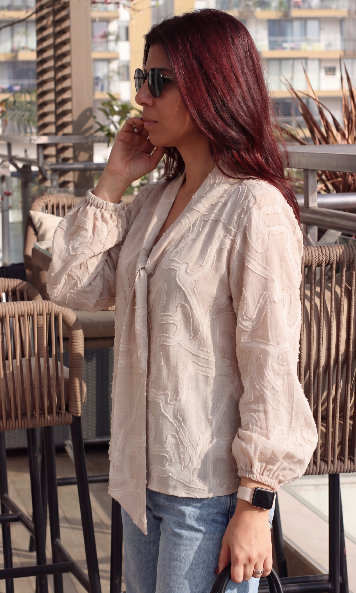 Ivory Embroidered Tie Detail Top