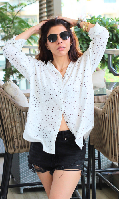 White Polka Cotton Shirt