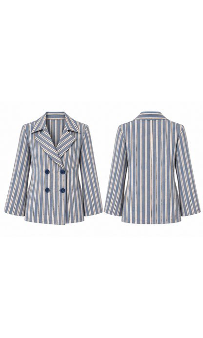 French Blue Stripe Double-Breasted Shacket