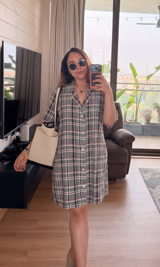 Plaid Flannel A-Line Shirt Dress