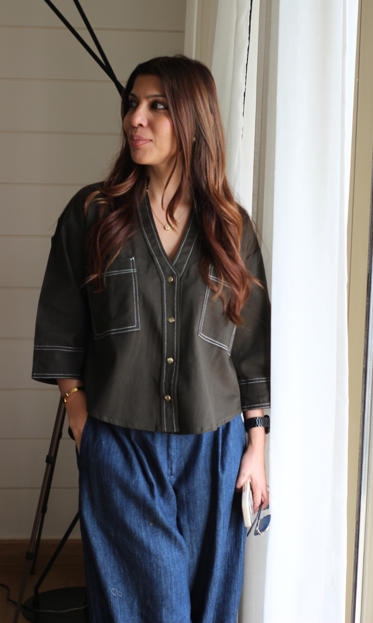 Herb Green Metallic Buttoned Shirt