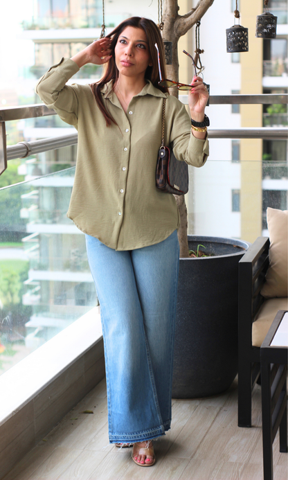 Sage Crinkle Relaxed Shirt