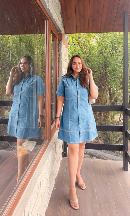 Powder Blue Utility Shirt Dress