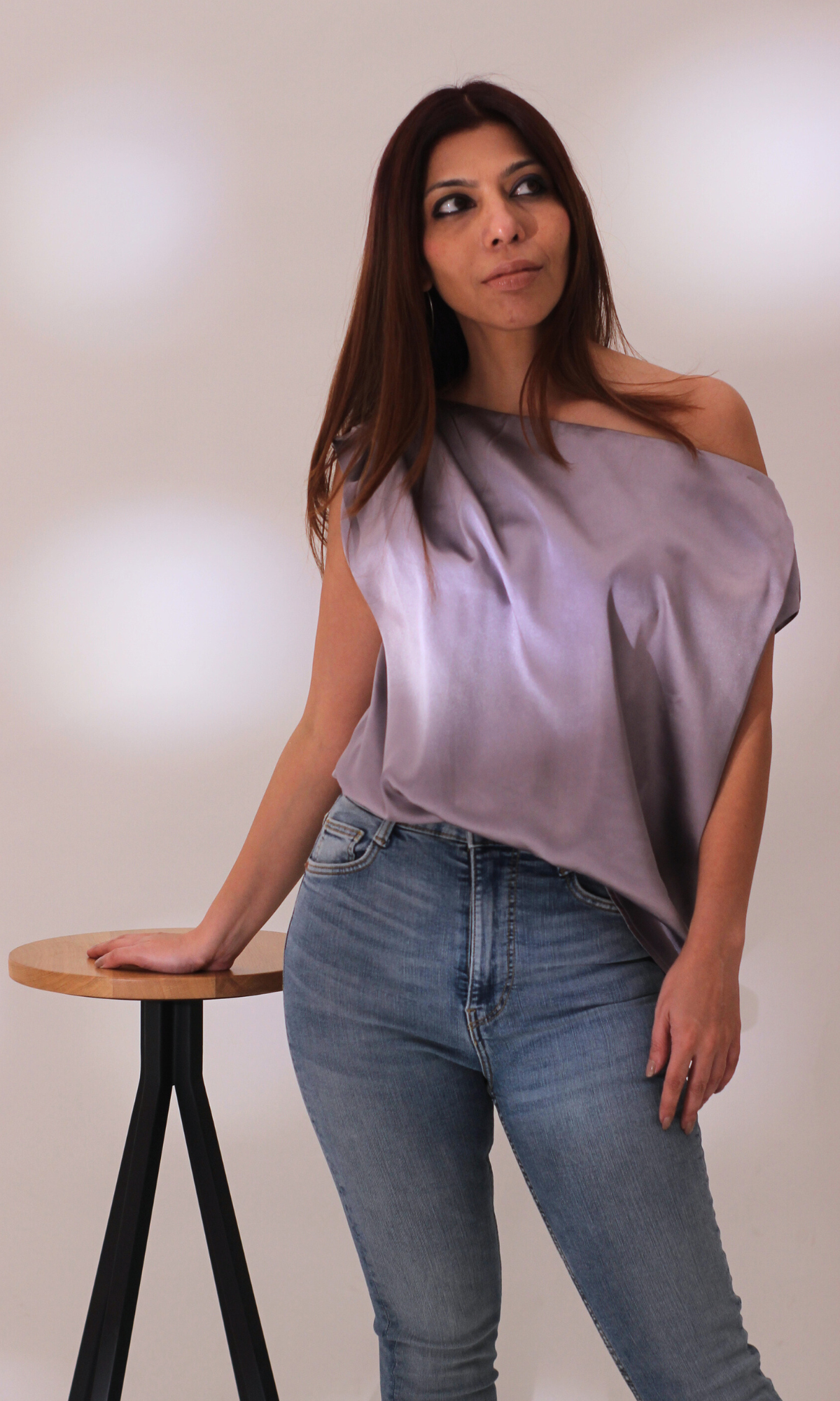 Steel Lavender One-Shoulder Top