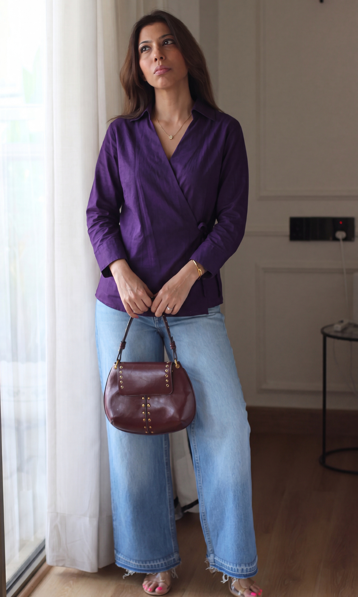 Plum Collared Wrap Top