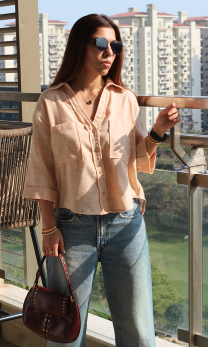 Soft Orange Weave Cropped Shirt