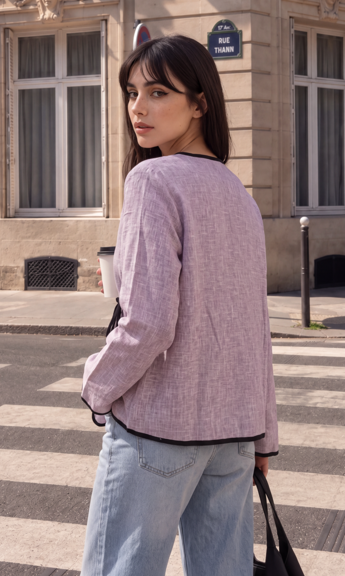 Dusty Mauve Contrast-Trim Tie Kimono Top