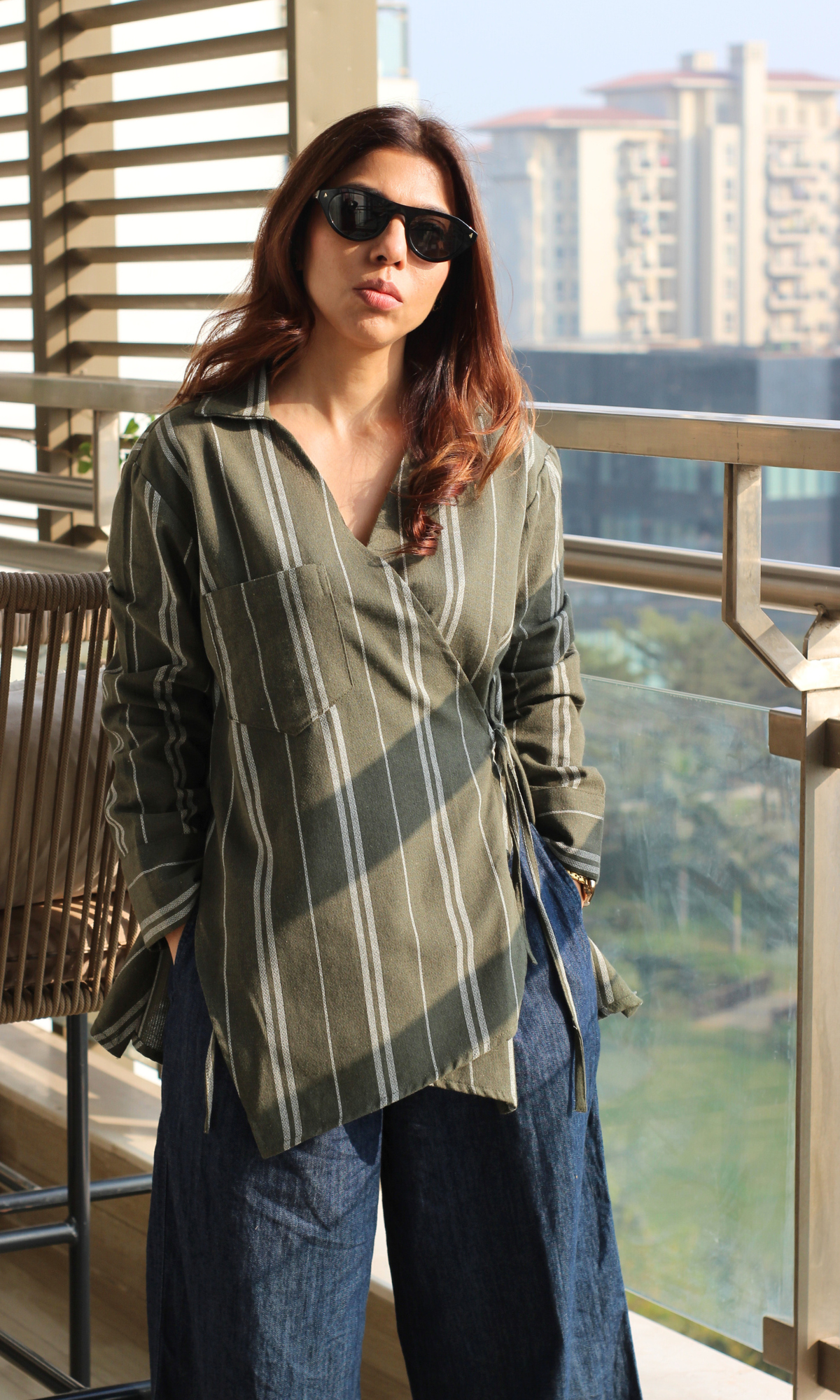 Olive Weaved Cuts Detail Kimono Top