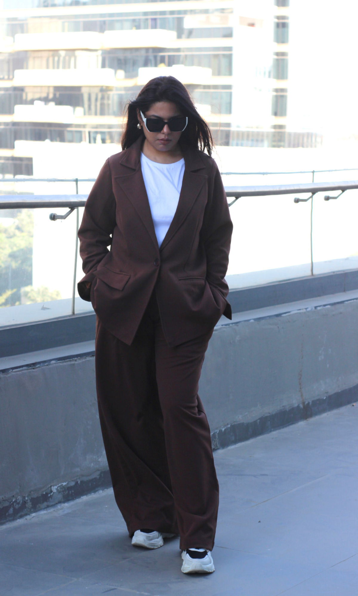 Sepia Brown Oversized Blazer with Korean Pants Co-ord