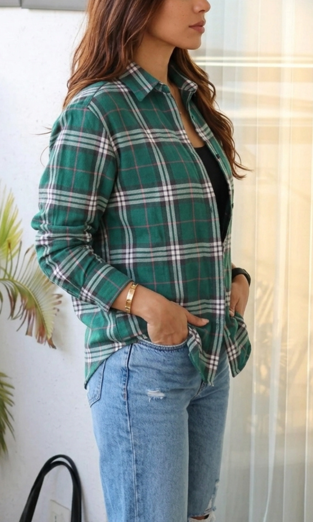 Green Pink-Line Check Shirt