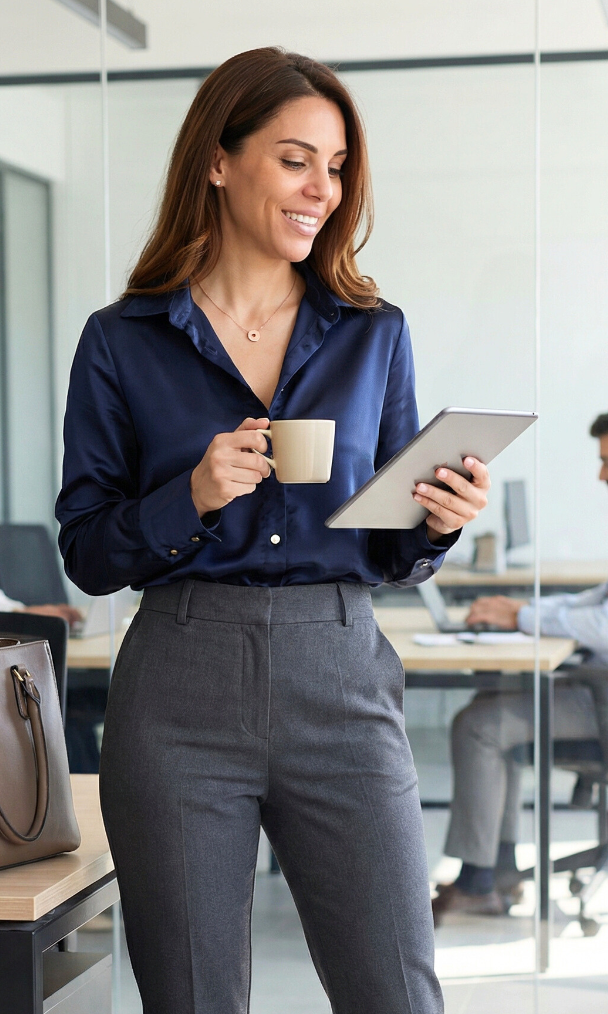Navy Satin Metallic Buttoned Shirt