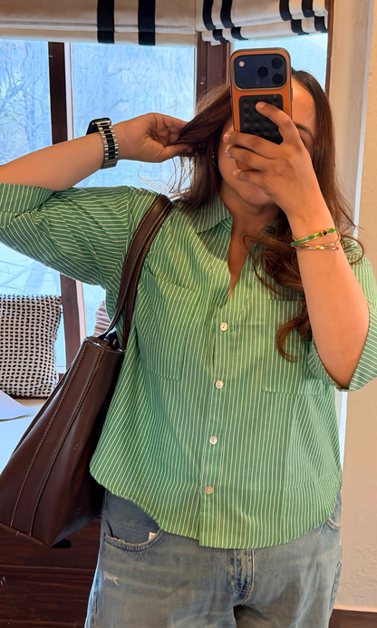 Kelly Striped Cotton Cropped Shirt