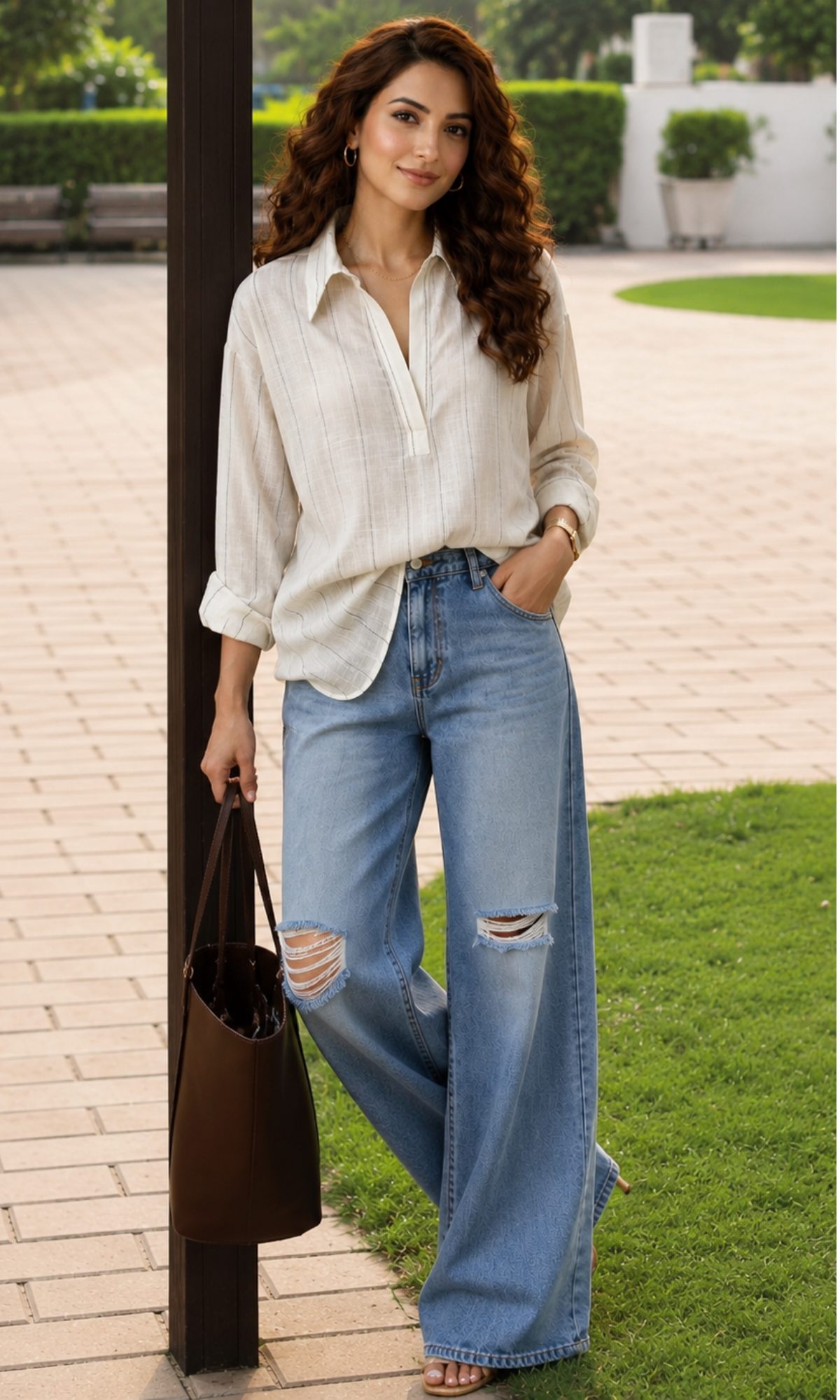 Ivory Pinstripe Relaxed Popover Shirt
