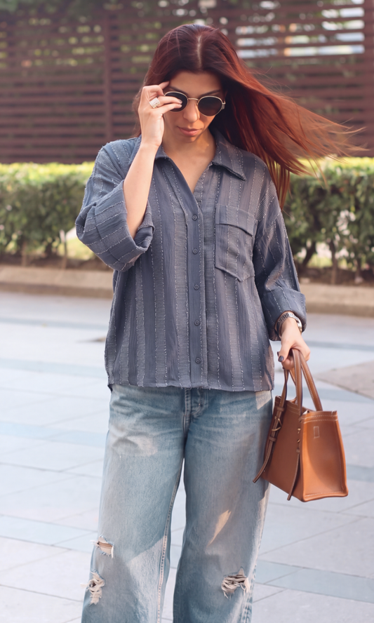 Denim Cotton Blue Camp Shirt