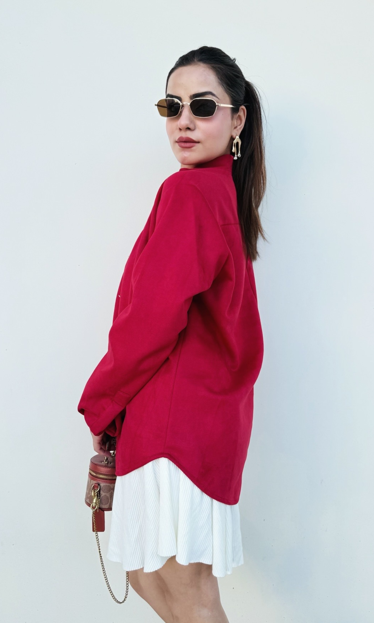 Red Suede Metallic Buttoned Shirt