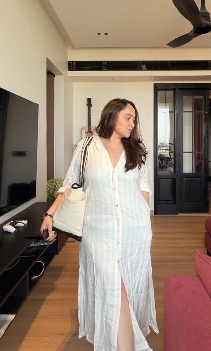 Pink & White Cotton Stripe Shirt Dress