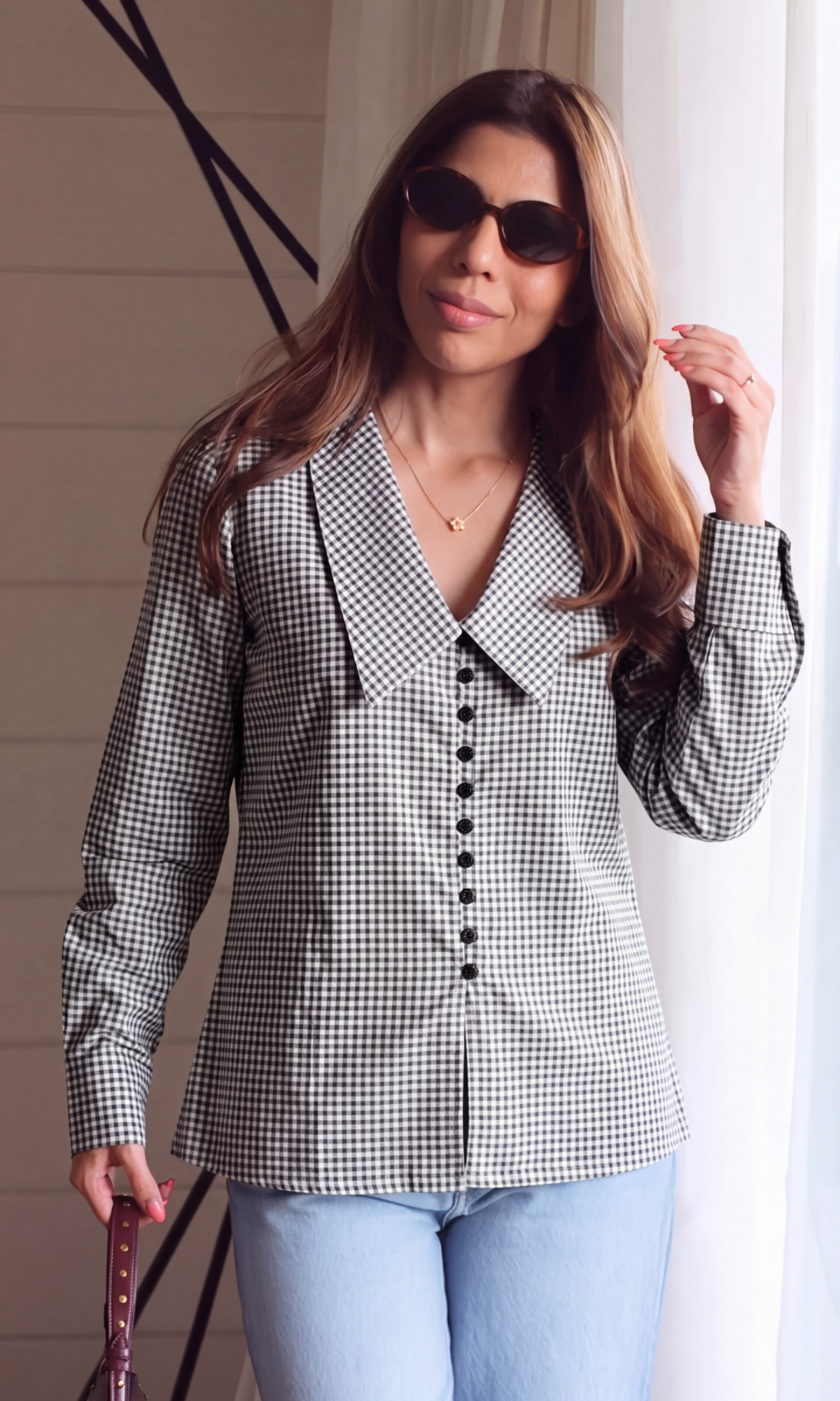 Black & Ivory Gingham Oversized Collar Shirt