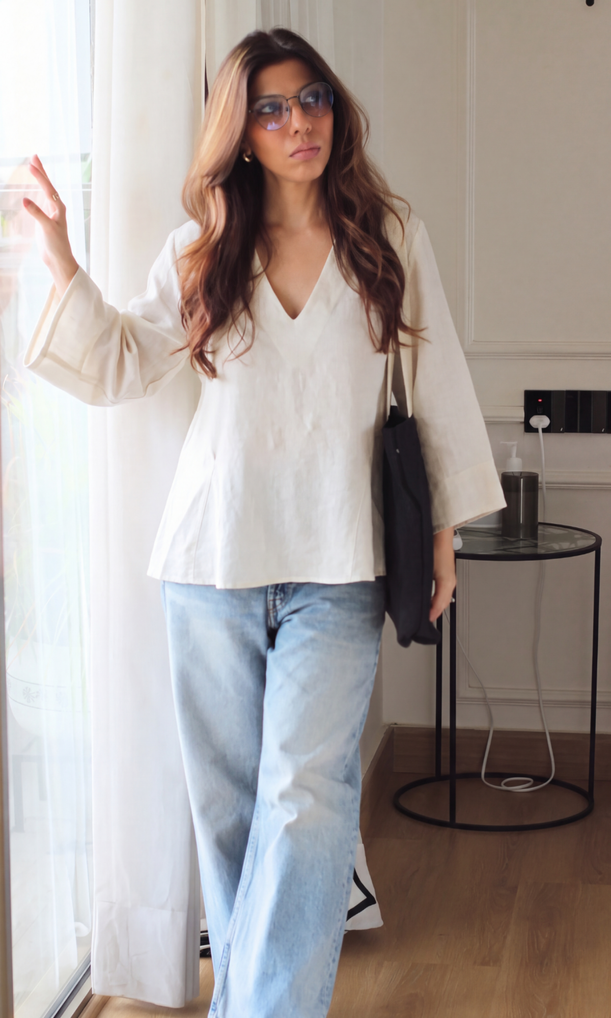 Cloud Blue V-Neck Peplum Top